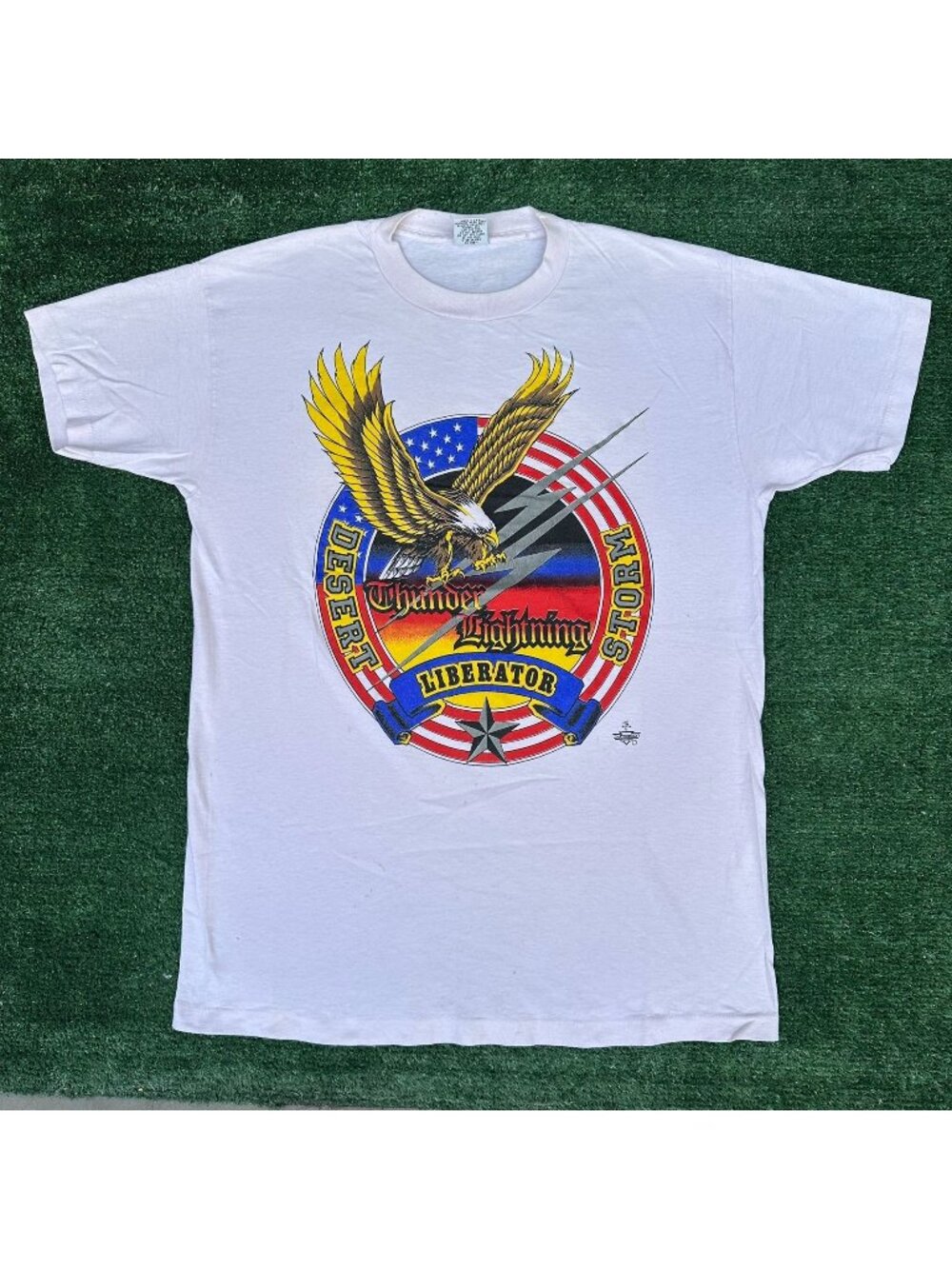 Vintage 90s Operation Desert Storm T-Shirt White L Single Stitch Iraq Military